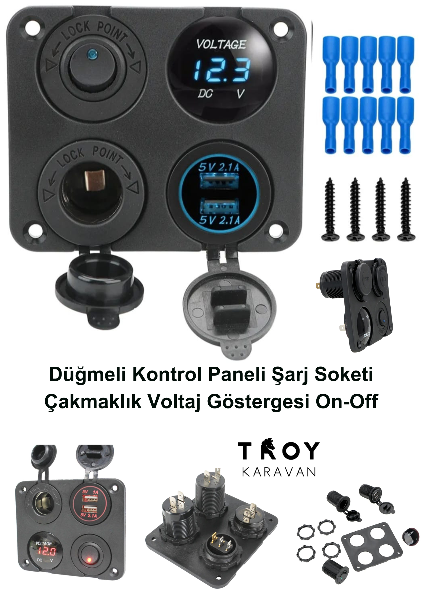 Düğmeli%20Kontrol%20Paneli%20Şarj%20Soketi%20Çakmaklık%20Voltaj%20Göstergesi%20On-Off