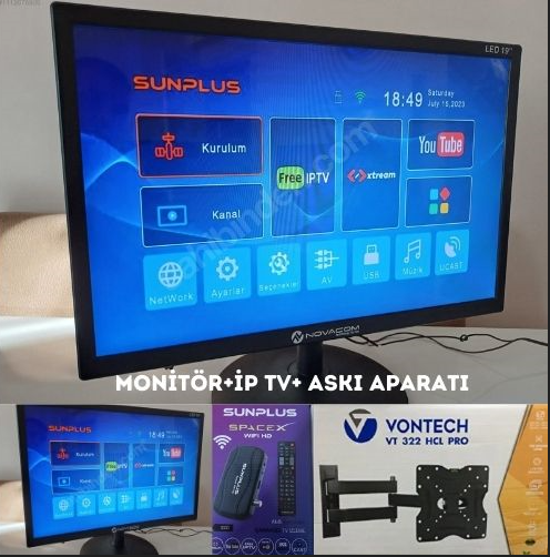 Novacom%2019%20inç%20Monitör+İptv+Tv%20askı%20aparatı+kumanda