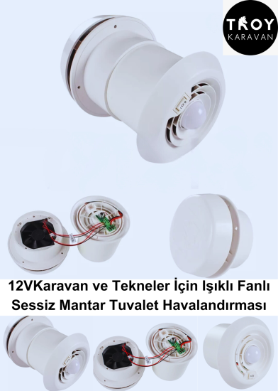 12V Karavan ve Tekneler İçin Işıklı Fanlı Sessiz Mantar Tuvalet Havalandırması