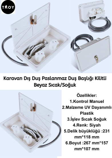 Karavan Dış Duş (beyaz ) Sıcak/soğuk Paslanmaz Metal Hortum Paslanmaz Inox Duş Başlığı Kilitli